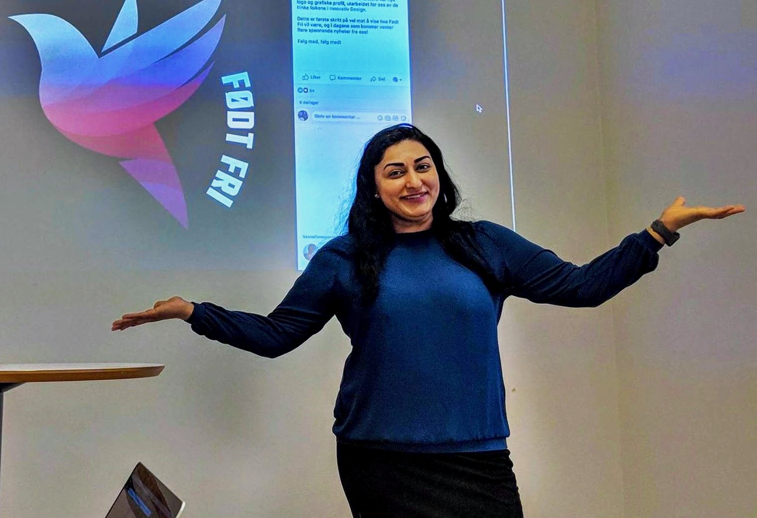 FRI SOM FUGLEN: Shabana Rehman forteller om oppstarten av Født Fri i slutten av april 2018. Foto: OBM