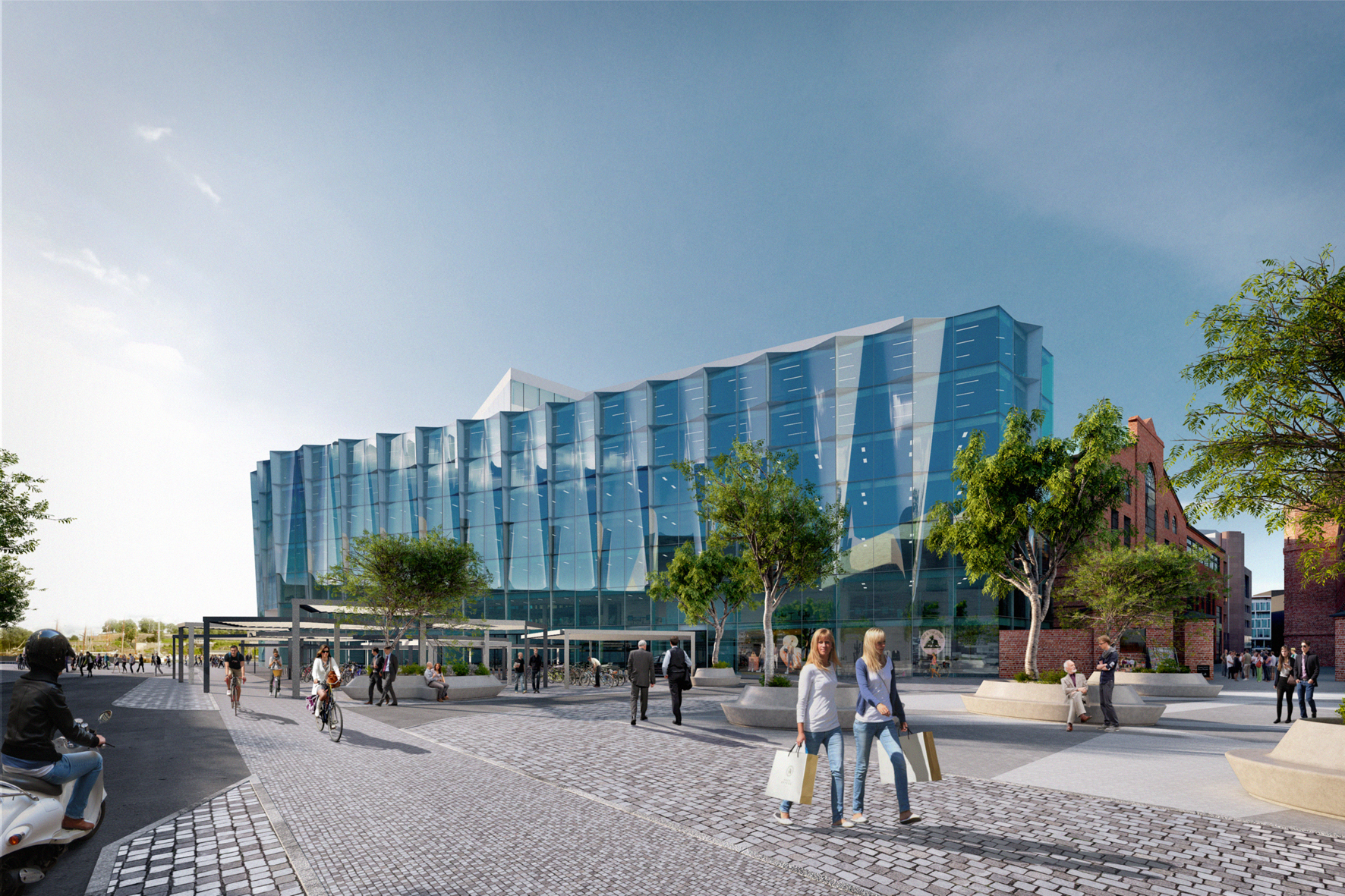 Slik vil inngangen til Aker Brygge se ut etter oppussingen. Illustrasjonsfoto