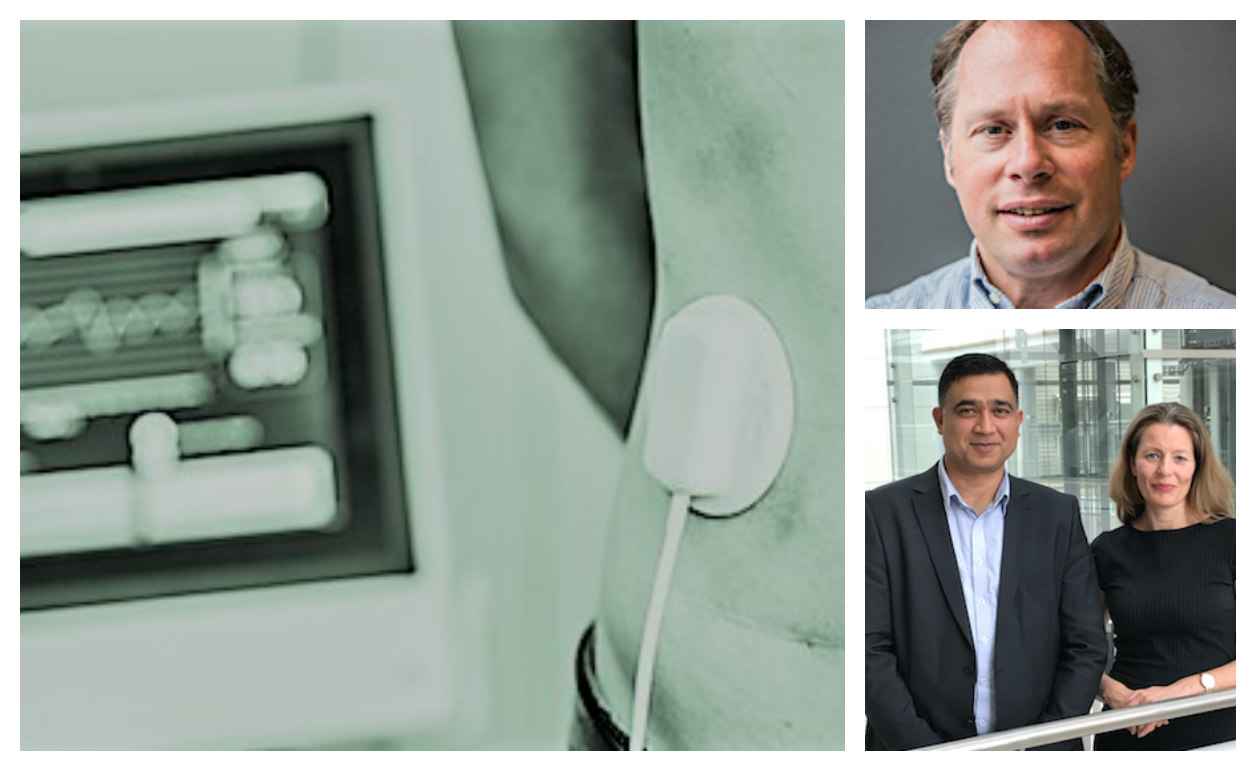 Respinor har fått tre millioner euro til et EU-prosjekt for å videreutvikle instrumentet som kan måle bevegelser i mellomgulvet. Til høyre EU-koordinator Waqar Ahmed og Kathrine Myhre i Oslo Medtech. Øverst til høyre daglig leder i Respinor, Nicolay Bérard-Andersen.(Collage/foto: OBM/Respinor)