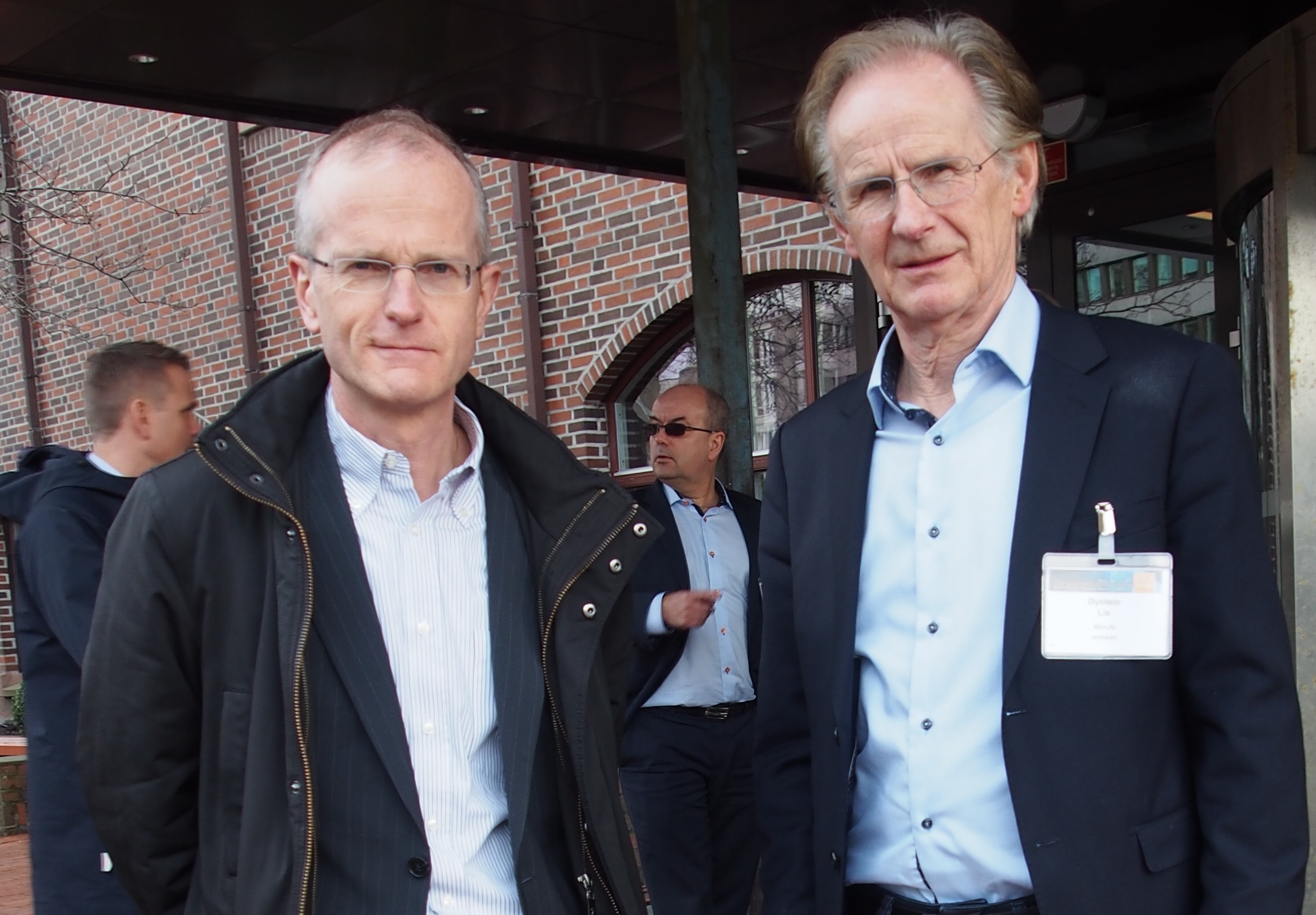 The cousins who gave birth to the idea behind Holberg Triton: Hogne Tyssøy (left), a partner at Holbergfondene, and Øystein Lie, Professor and Dean at NMBU. Photographed at the North Atlantic Seafood Forum in Bergen. Picture: Finn Eirik Larsen.