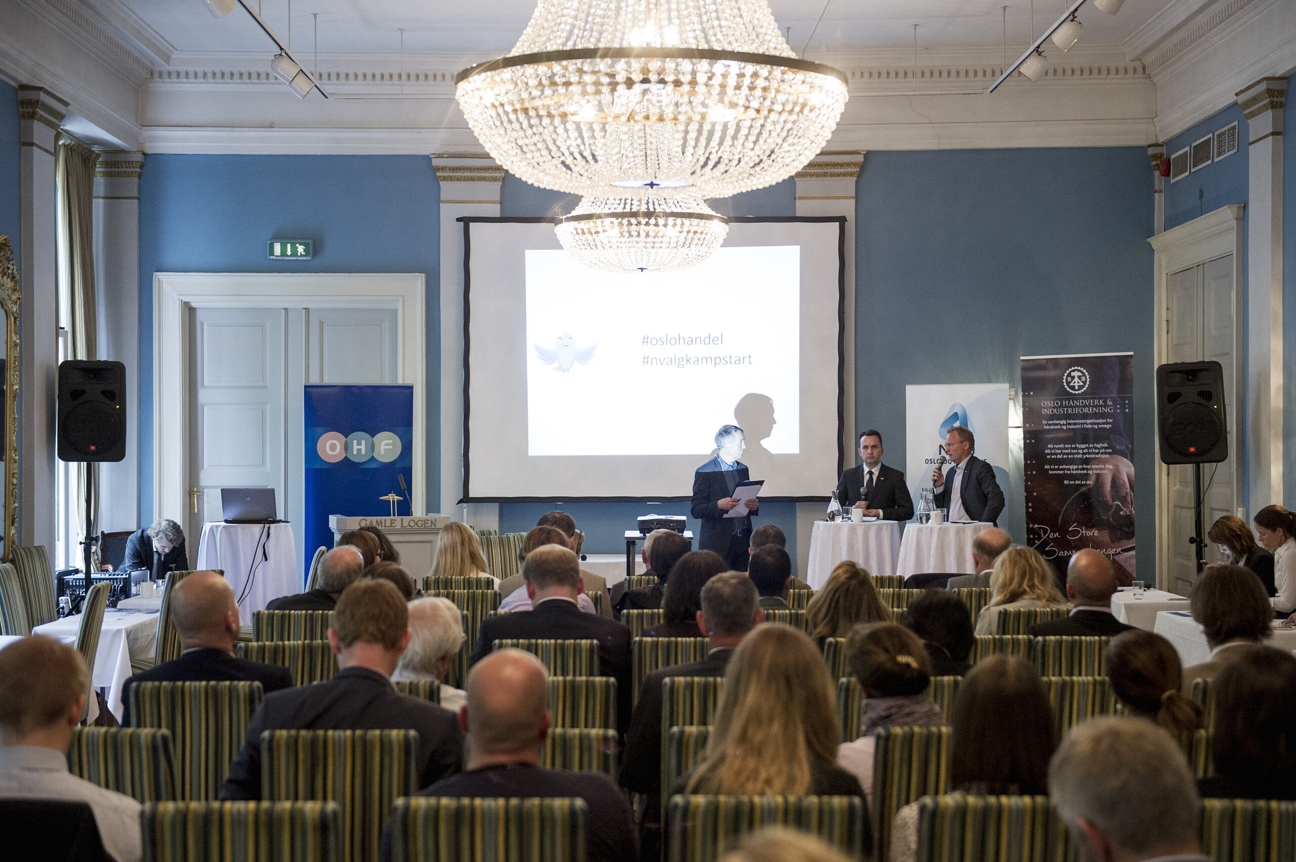 Oslovalget 2015:  Stranger-salen i Gamle Logen er symboltung når næringsinteressene møter oslopolitikerne i oppløpet til lokalvalget. Foto: Gorm K. Gaare