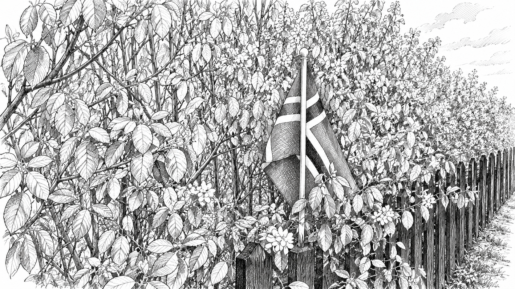 Flagget i hekken er ikke tom nasjonalpatos når sammenhengen er rett, som på 17. mai. (Tegnet av KI etter et fotografi av forfatteren.)
