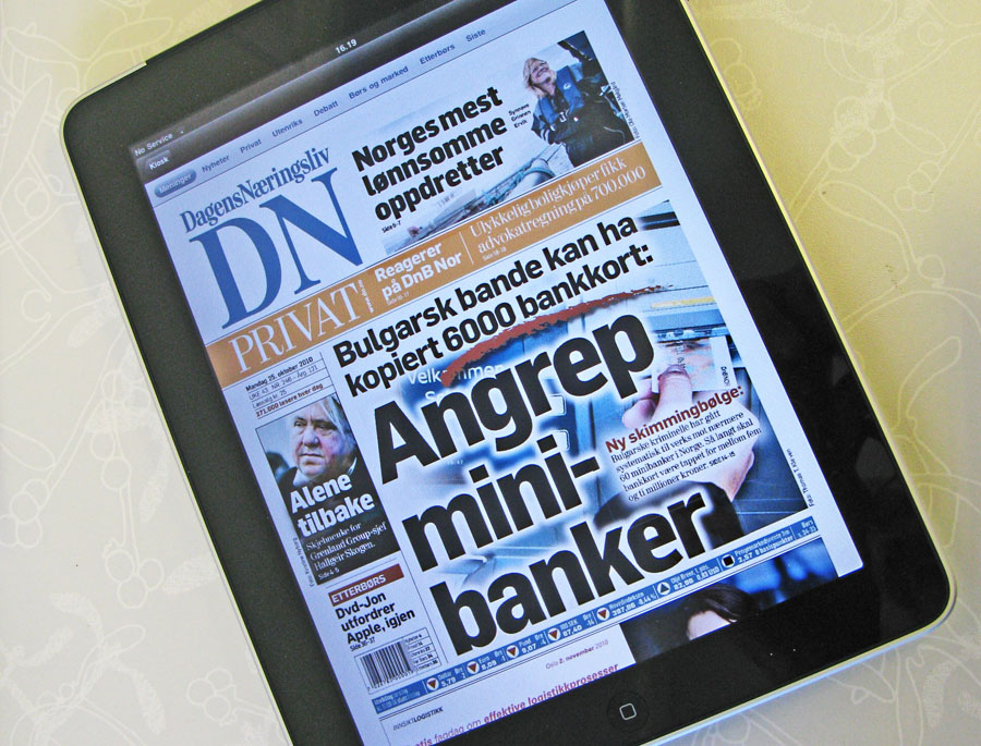 Dagens Næringsliv brettet inn i en iPad